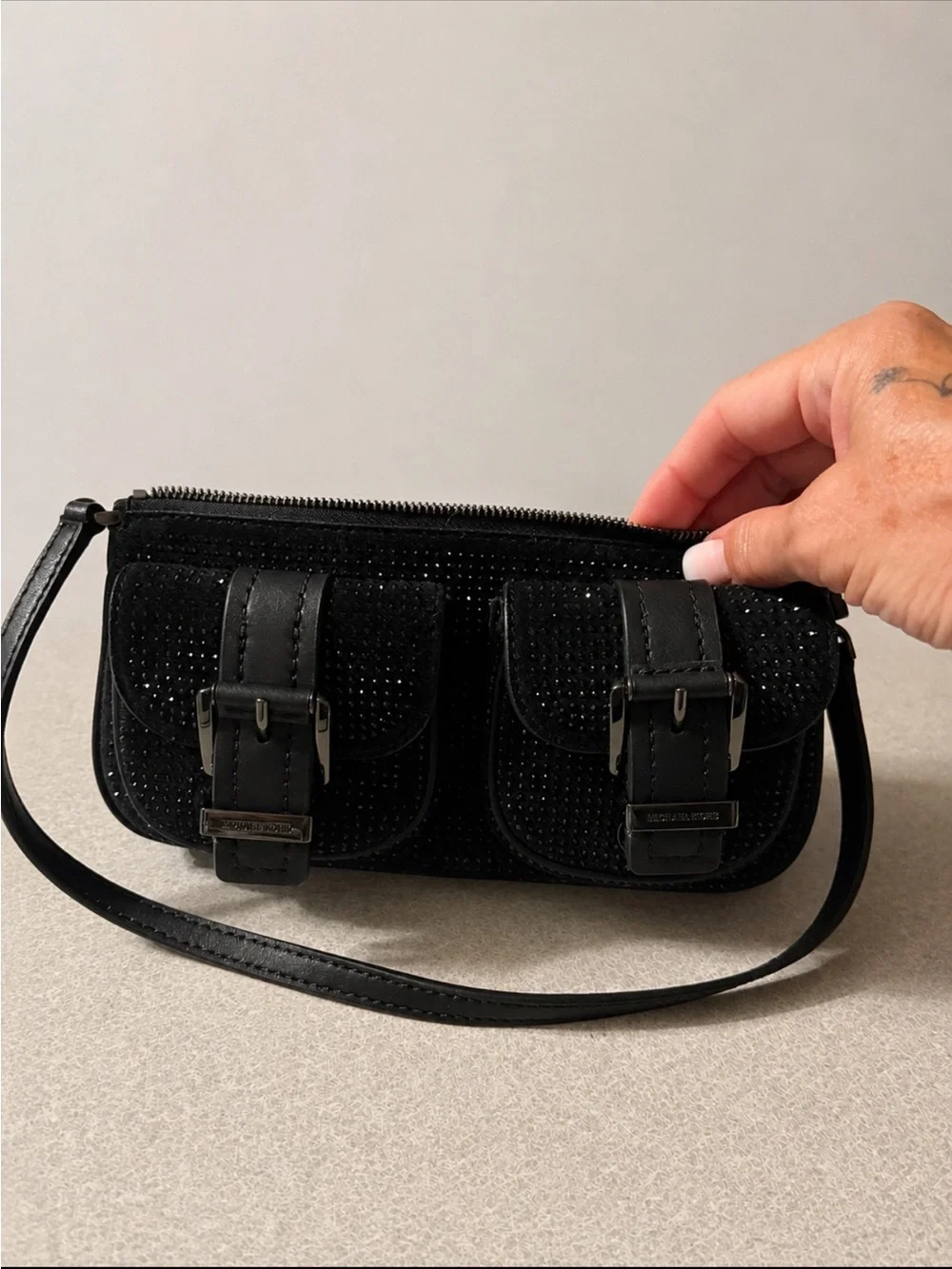 Michael Kors Black Studded Mini Wristlet Crossbody